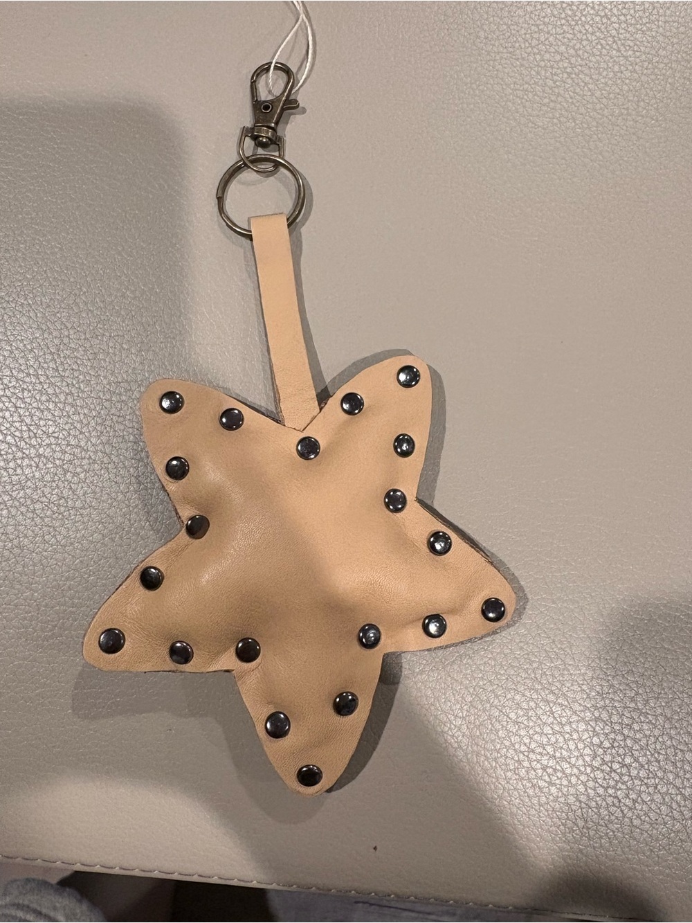 Star-Shaped Leather Key & Card Holder Charm in Beige